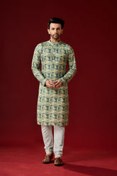 Ensemble pyjama Kurta en coton imprimé vert sauge pour homme